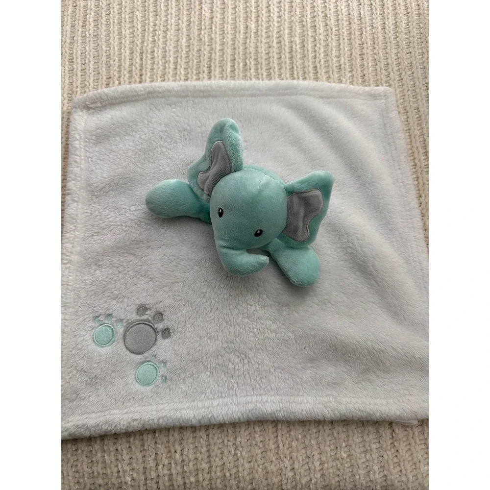 Baby Gear Elephant Lovey Security Blanket Aqua Blue White Sherpa‎ Fleece